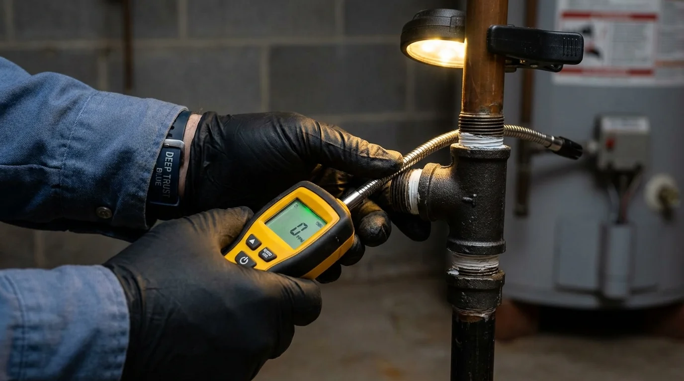 Gas leak detection with electronic sniffer by Johns Plumbing LLC in Champlain